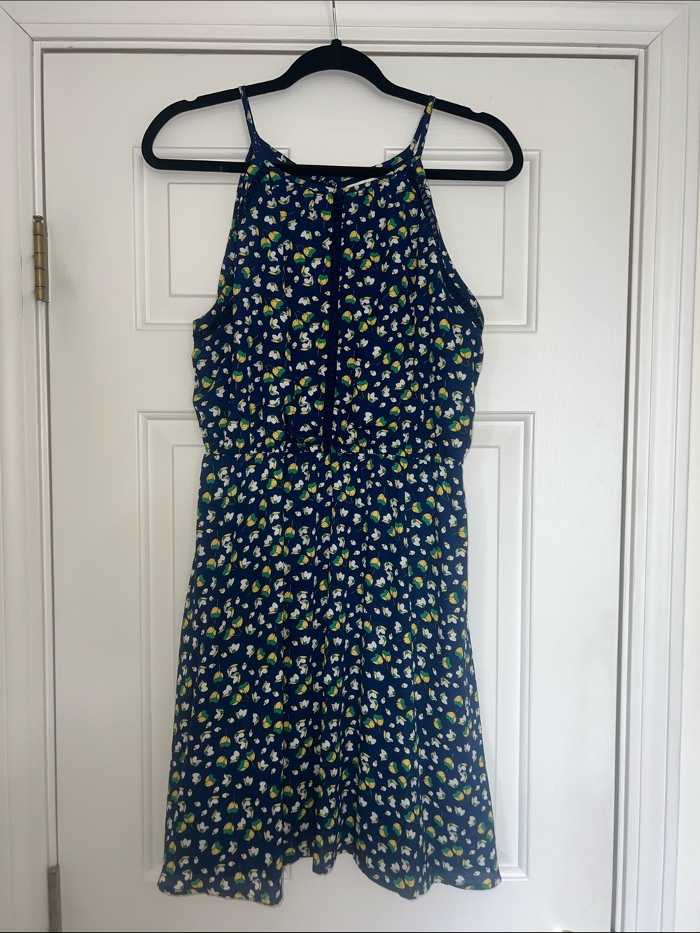 miami Navy Floral Halter Mini Dress with Green & White Accents